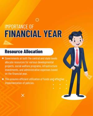 Infographic illustrating the importance of the financial year with a businessman character.