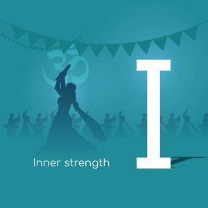 Silhouette of a woman celebrating with a large letter 'I' and festive decorations.