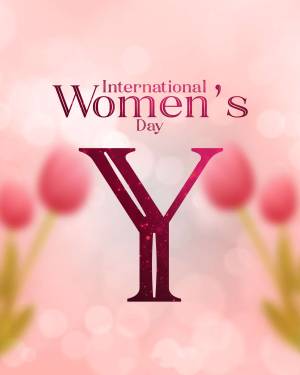 International Women's Day graphic with tulips and a sparkling 'Y' symbol