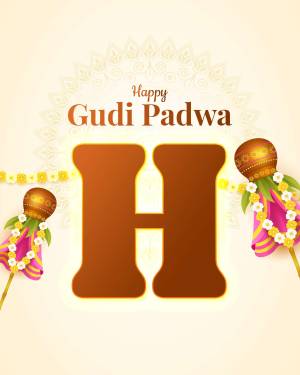 Gudi Padwa festive greeting with a large 'H' and decorated Gudis
