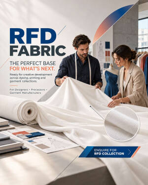 Fashion designers examining white RFD fabric in a studio workshop