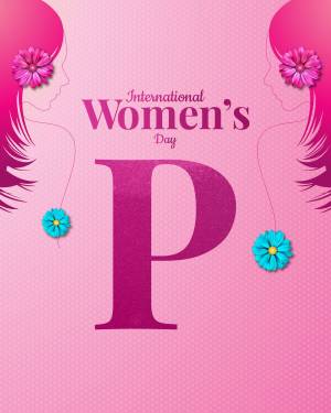 International Women's Day celebration with floral accents and a large letter 'P'