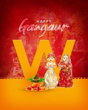 Gangaur Festival Greeting with Dolls and Traditional Items