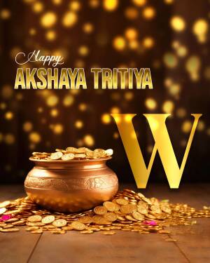 Akshaya Tritiya greeting with gold coins and a pot