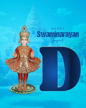 Image of Swaminarayan with the letter 'D' and a temple background