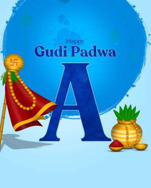 Gudi Padwa festive image with Gudi, pot, and traditional decorations