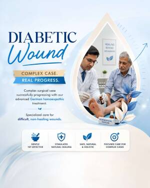 Doctor treating a diabetic patient's wound using German homoeopathic medicine