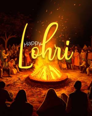People celebrating Lohri festival around a bonfire