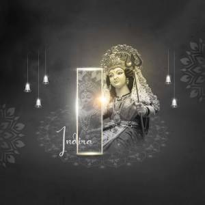 A digitally enhanced portrait of Goddess Durga in a dark and artistic setting.