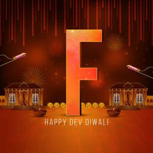 Letter F with Diwali decorations and fireworks