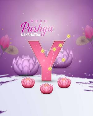 Pushya Nakshatra with letter Y and lotus flowers