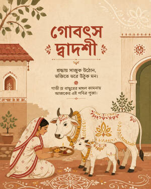 A woman performing traditional worship of a cow and calf during Gobatsa Dwadashi