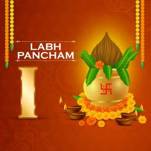 Labh Pancham celebration with pot, flowers, and diya
