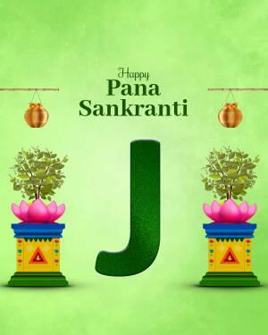 Pana Sankranti festival greeting with a decorative 'J' letter and traditional elements.