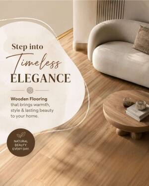 Modern living room interior with natural wooden flooring and beige furniture