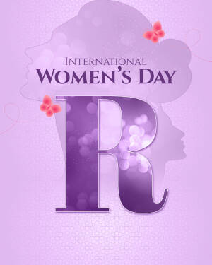 Illustration for International Women's Day featuring a woman's profile and the letter 'R'.