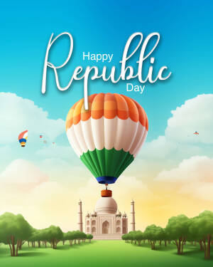 Republic Day illustration with hot air balloon and Taj Mahal
