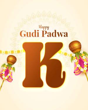 Gudi Padwa festive greeting with a large 'K' and traditional decorations