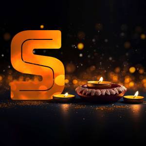 Golden letter 'S' with Diwali diya lights