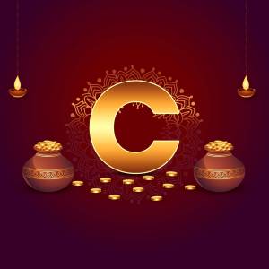 Golden letter C with Diwali decorations
