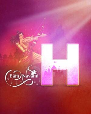 Illustration of Lord Rama with bow and arrow and the letter 'H' for Ram Navami
