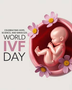 Image depicting a fetus inside a womb with flowers, celebrating World IVF Day.