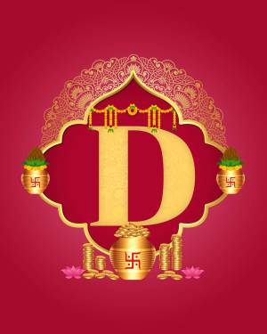 Golden letter 'D' with traditional Dussehra decorations