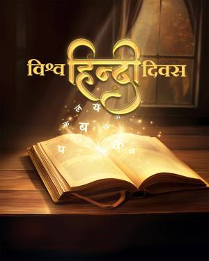 Hindi Diwas image with an open book and glowing text