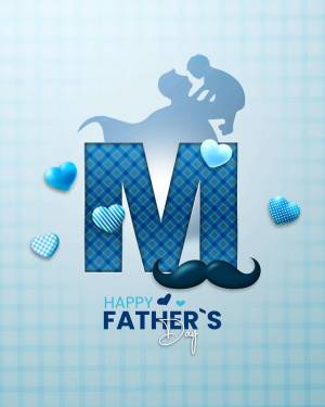 Silhouette of a father and child with a large letter M and hearts for Father's Day