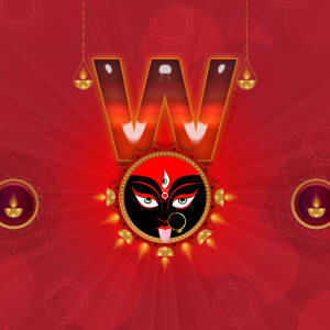 Image depicting Goddess Durga with the letter 'M' in a festive Navratri setting.