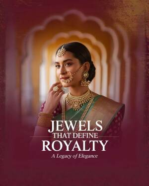 A regal woman wearing traditional Indian bridal jewelry and a saree in a grand architectural setting.