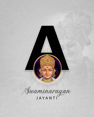 Swaminarayan Jayanti image with a portrait and the letter 'A'