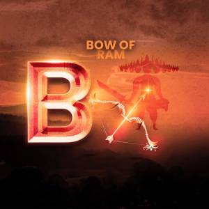 Poster featuring a large letter 'B' with an illustration of Lord Ram drawing a bow and arrow.