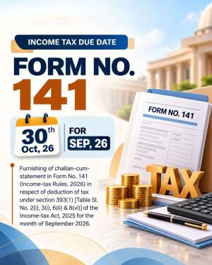 Form 141 income tax due date notification for September 2026 with coins and tax documents