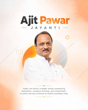 Portrait of Indian politician Ajit Pawar with a professional graphic design background commemorating his Jayanti.