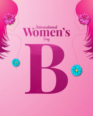 International Women's Day celebration with floral accents and a large letter B