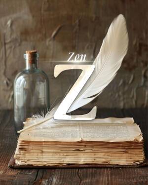 Letter Z with feather and vintage book