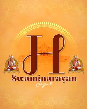 Swaminarayan Jayanti greeting with a large letter 'H' and images of Swaminarayan