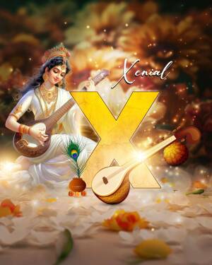 Image of Goddess Saraswati with a large letter 'X'