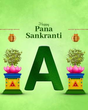 Pana Sankranti festival greeting with a large letter A and traditional decorations