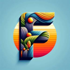A stylized letter F with a landscape design