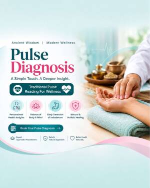 A professional promoting Ayurvedic pulse diagnosis for holistic health and wellness.
