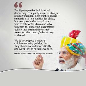 Image of Narendra Modi with a quote about family-run political parties.
