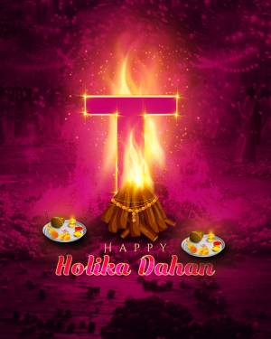 Holika Dahan bonfire with offerings and festive decorations