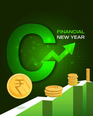 Illustration depicting financial growth with a large letter 'C', rising graph, and Indian Rupees.