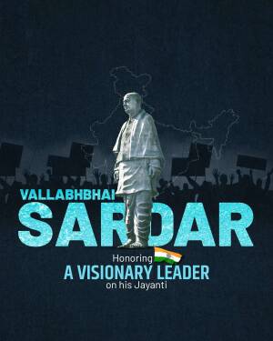 Portrait of Sardar Vallabhbhai Patel with India map and crowd in the background
