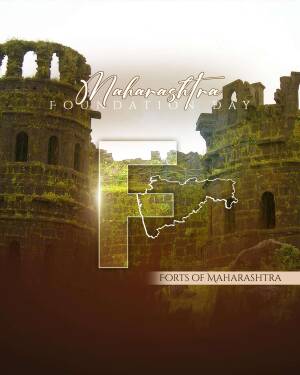 Maharashtra Foundation Day graphic with fort and map