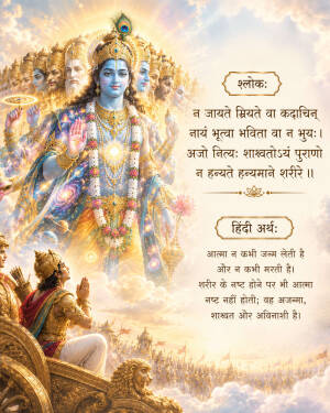Lord Krishna showing his Vishwaroop form to Arjuna with Sanskrit shlok and Hindi translation