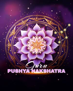 Intricate golden and purple mandala with the text 'Guru Pushya Nakshatra'