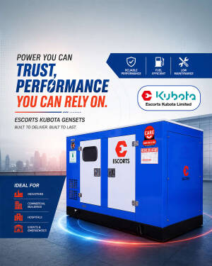 Blue Escorts Kubota power generator advertisement for industrial use